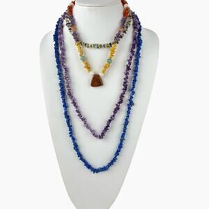 Artisan Necklaces Lot Of 4 Wear Craft Semi Precious Stones Chips Nuggets Pendant